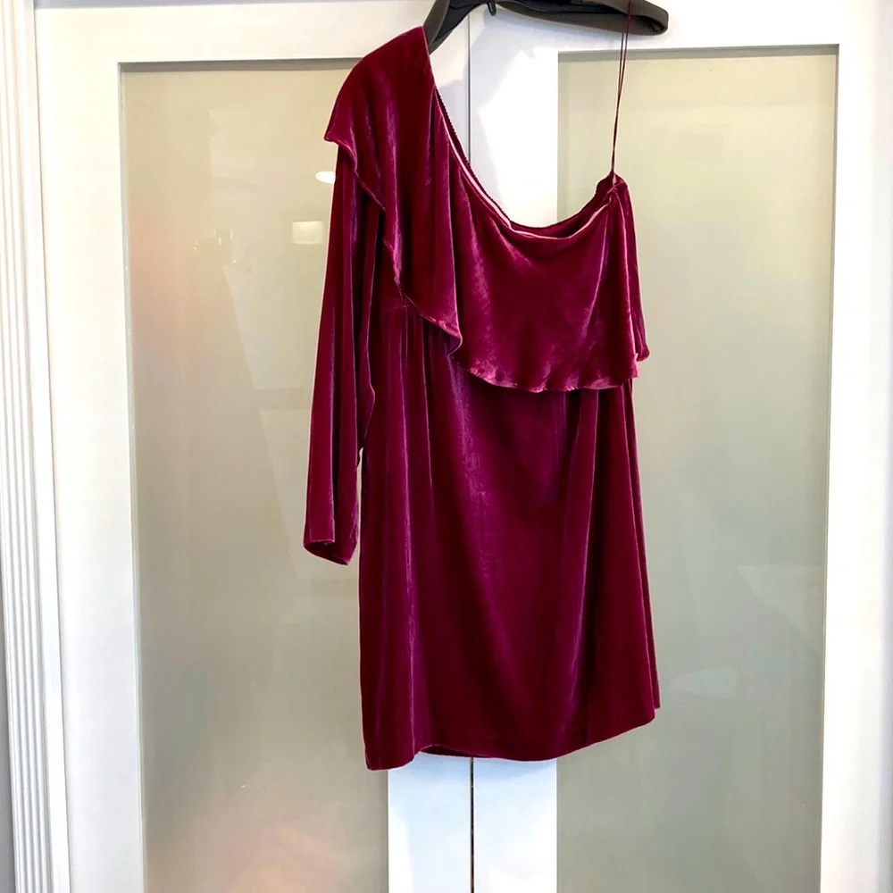 Nicole Miller Collection Silk Velvet One Shoulder Ruffle Cocktail Dress - Picture 2 of 4